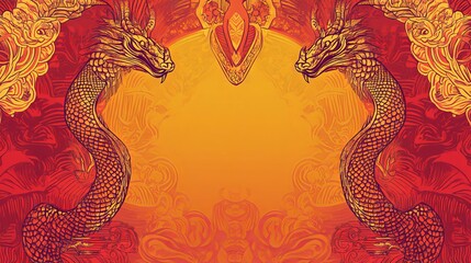 Obraz premium Chinese New Year 2025 banner, golden snake illustration, traditional red and gold tones, oriental-inspired patterns, Chinese zodiac imagery, auspicious design elements, festive celebration theming,
