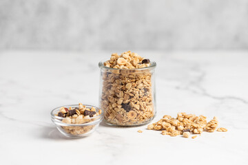 Granola with chocolate and nuts, breakfast
