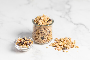 Granola with chocolate and nuts, breakfast