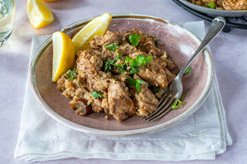 Spiced chicken and date pilaf