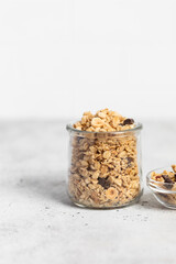 Granola with chocolate and nuts, breakfast