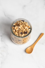 Granola with chocolate and nuts, breakfast