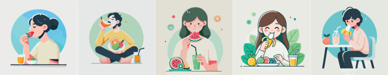 vector image of a person eating fruit