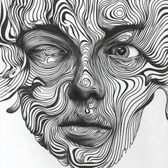 An Intricate and Abstract Portrait of a Man's Face, Skillfully Crafted from Many Lines, Capturing Strength and Character. Modern Line Art Representation of a Man’s Face: A Unique Abstract Composition