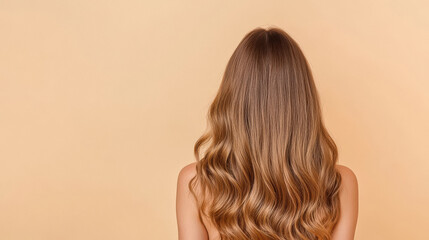 Fototapeta premium young woman back view of long brown hair on isolated background