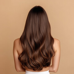 Naklejka premium young woman back view of long brown hair on isolated background