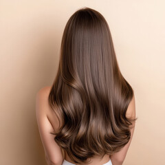Fototapeta premium young woman back view of long brown hair on isolated background