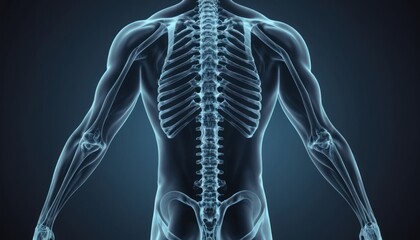 3D rendered illustration of a human body, showcasing the shoulder and back in a realistic anatomical pose, resembling a medical sculpture or mannequin model