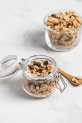 Granola with chocolate and nuts, breakfast