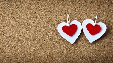 Heartfelt love symbols on corkboard decorative elements home warm atmosphere close-up view