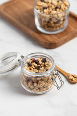 Granola with chocolate and nuts, breakfast