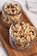 Granola with chocolate and nuts, breakfast