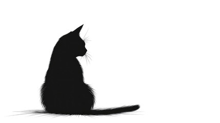 Obraz premium Elegant black cat silhouette illustration on white background.