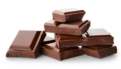 Cracked chocolate bars on a white background 