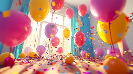 Colorful Balloons and Confetti Celebrate a Festive Occasion