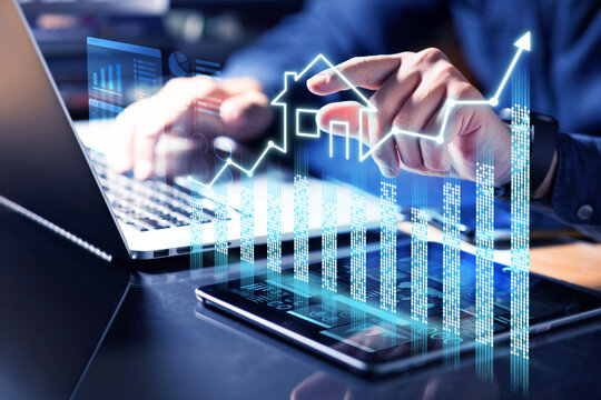 Business plan with real estate or property project concepts.residential developer forecasting investment return.financial management and technology organization