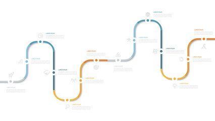 A fourteen-step timeline. A diagram for displaying the steps to achieve a goal. A diagram for a website, presentation, or booklet