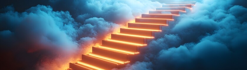 Fototapeta premium A surreal staircase ascending through clouds, symbolizing dreams and aspirations.