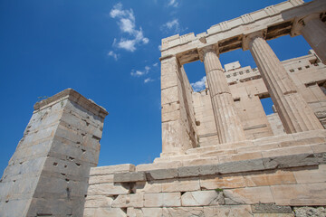 Acropolis ruin and blue sky in Athens , Greece