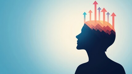 Silhouette of a Person with Upward Arrows Symbolizing Growth and Positive Change in Mindset and Aspirations