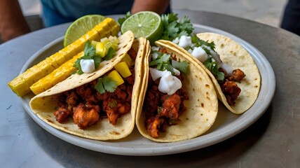 A traditional taco al pastor served from a street vendor, garnished with pineapple and cilantro. 
