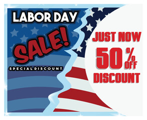 Labor Day Sale Advertisement with fifty percent Off Discount Offer.