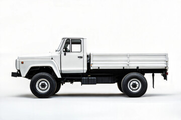 Long White Truck Isolated on White Background: Minimalist and Clean Illustration