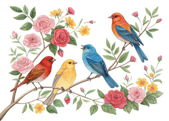 pattern with birds and flowers