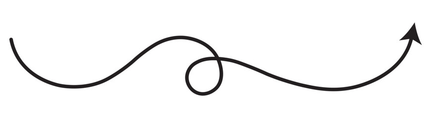 Black arrows set. Wavy and zigzag arrow collection. Doodle sketched thin pointers and direction lines. A collection of hand-drawn arrows in various directions and styles. 