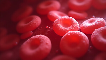 "Close-Up View of Red Blood Cells and Platelets in Vivid Detail, Showcasing Circulation, Oxygen Transport, and the Intricate Beauty of Human Anatomy"