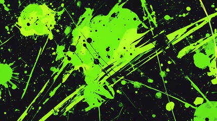 Neon Green Brush Splash on Black Background: Energetic Poster Design for Marathons, Jogging, and Street Dance Events
