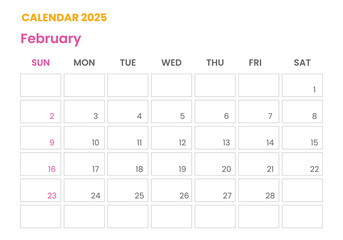 February Calendar 2025 corporate design planner template.