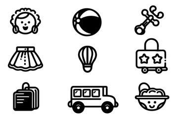 Basic Black and White Toy Icons