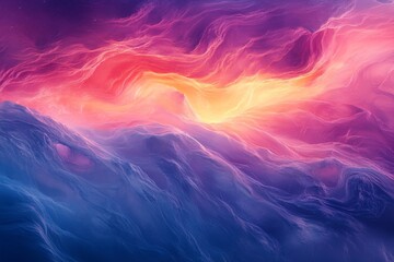 Colorful cosmic clouds swirl in a dreamy nebula with vibrant hues of pink, orange, and blue in a vast universe