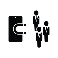 target strategy icon, customer brand magnet, influence social or media, attract user, generate marketing people, awareness in phone, flat vector