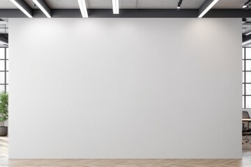 Empty white room with a blank wall and bright lighting for a mockup gallery or exhibition space