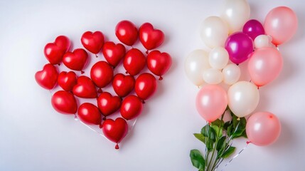 Obraz premium Colorful Heart-Shaped Balloon Arrangement with Unique Accent Balloons Display