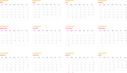 Calendar 2025 week start Monday corporate design planner template.