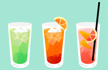 カクテルのベクターイラストセット お酒 アルコール カシスオレンジ サングリア