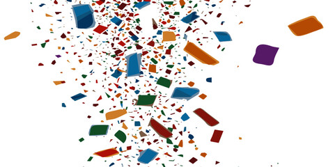 Abstract vibrant color confetti on white background. Concept of anniversary, Christmas decoration, greeting card, party social event vector illustration.