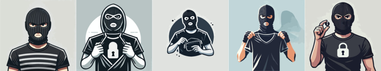 vector image of a thief dressed in black and masked
