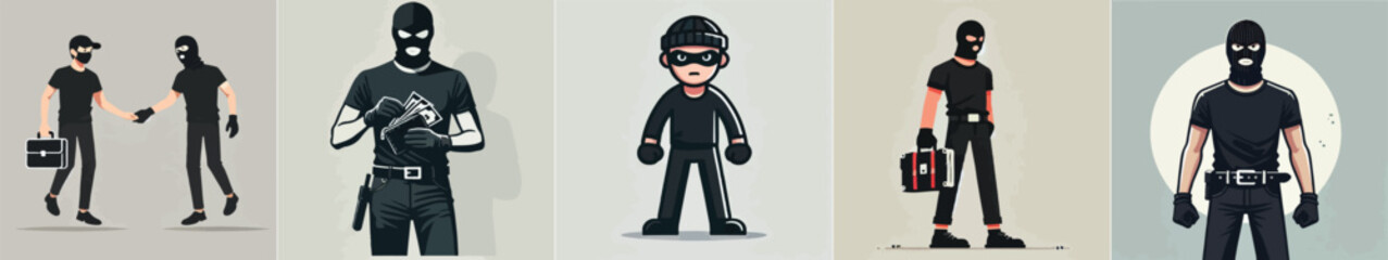 vector image of a thief dressed in black and masked