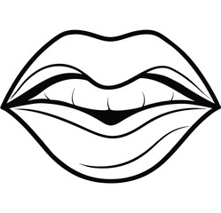A woman's lips, a beauty symbol with a smile  line art icon sign sketch stock image minimalist line drawing vector illustration silhouette hand drawing design element for poster, emblem, banner.