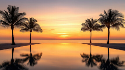 Obraz premium Miami Ocean Scene at Golden Hour with Palm Trees