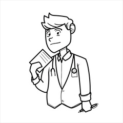 doctor illustration, cartoon, black and white, examination, good for visual elements, children's teaching materials, vector format