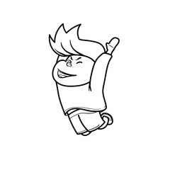 illustration of children jumping for joy, cartoon, black and white, good for children's coloring teaching materials, visual elements, vector formatgirl, illustration, boy, cartoon, fun, happy, childre