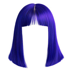 Bright purple wig with sleek, straight strands for costumes or fashion, isolated on a transparent background. PNG