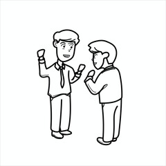 illustration of two additional visual elements or teaching materials for office children communicating, cartoon, black and white, business, good for your visual elements, vector format