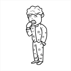 illustration of a child who has just woken up still sleepy, cartoon, black and white, good for your visual elements, vector format