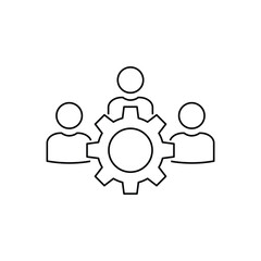 Management Icon. Teamwork management icon. Business team. Company leader, supervisor. Partnership icon. Organization workforce. Facility